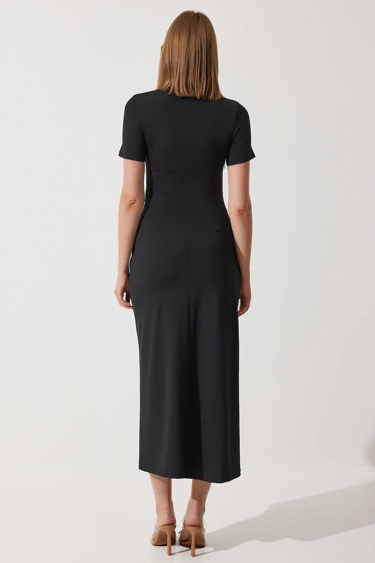 Black Pleated Satin Dress - Image 5